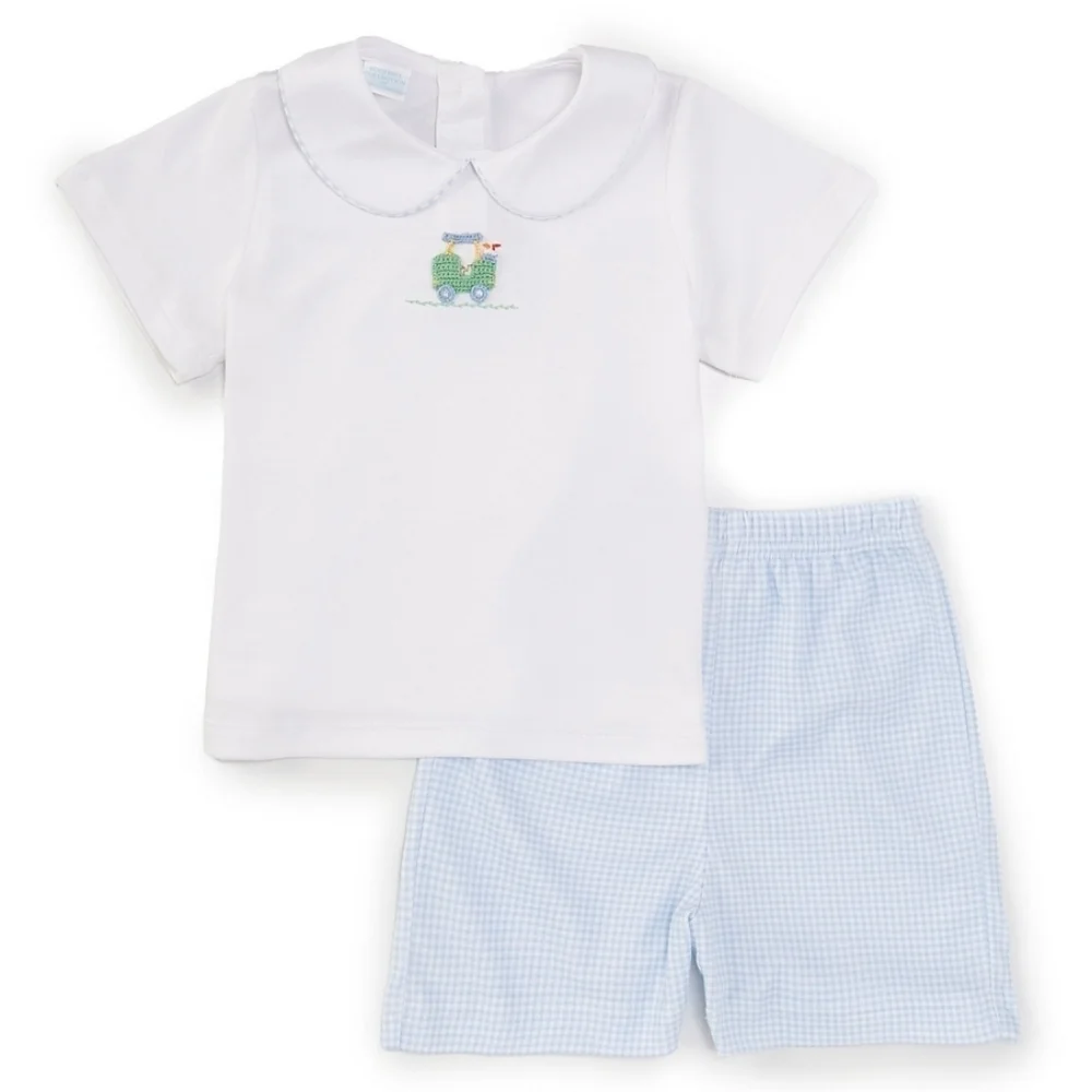 Edgehill Collection Round Neck Short Sleeve Golf Shirt & Gingham Shorts Set 4T